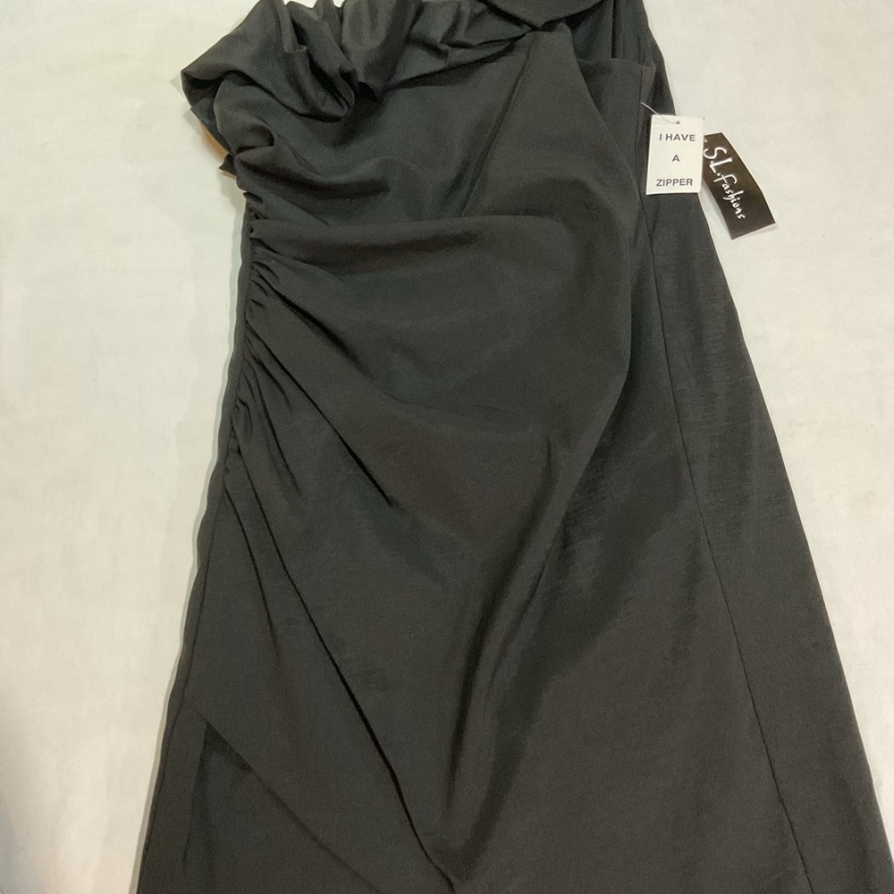 S.L. Fashions one shoulder ruffle Black Dress size 14 - Picture 2 of 7